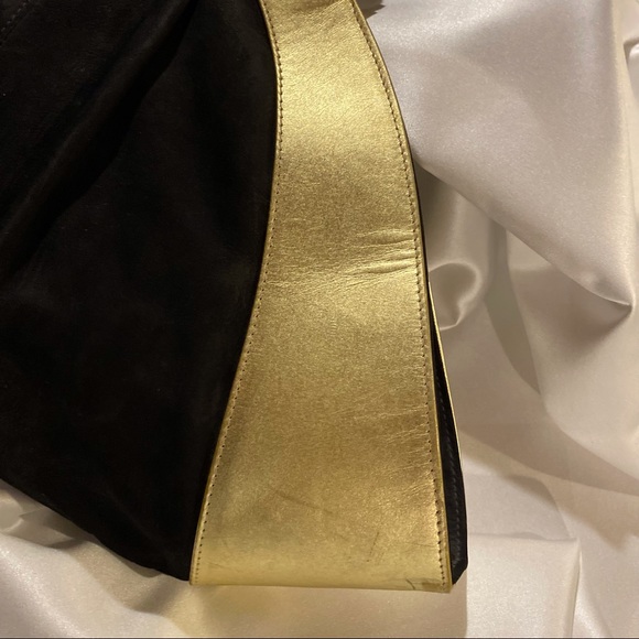 *SOLD* Gold and Black Vintage 80s Leather Large Suede Handbag Purse - Picture 8 of 8